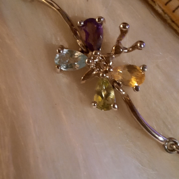 925 signed Prongset gemstone Sterling butterfly genuine Silver bracelet 7in Gift - Picture 7 of 16